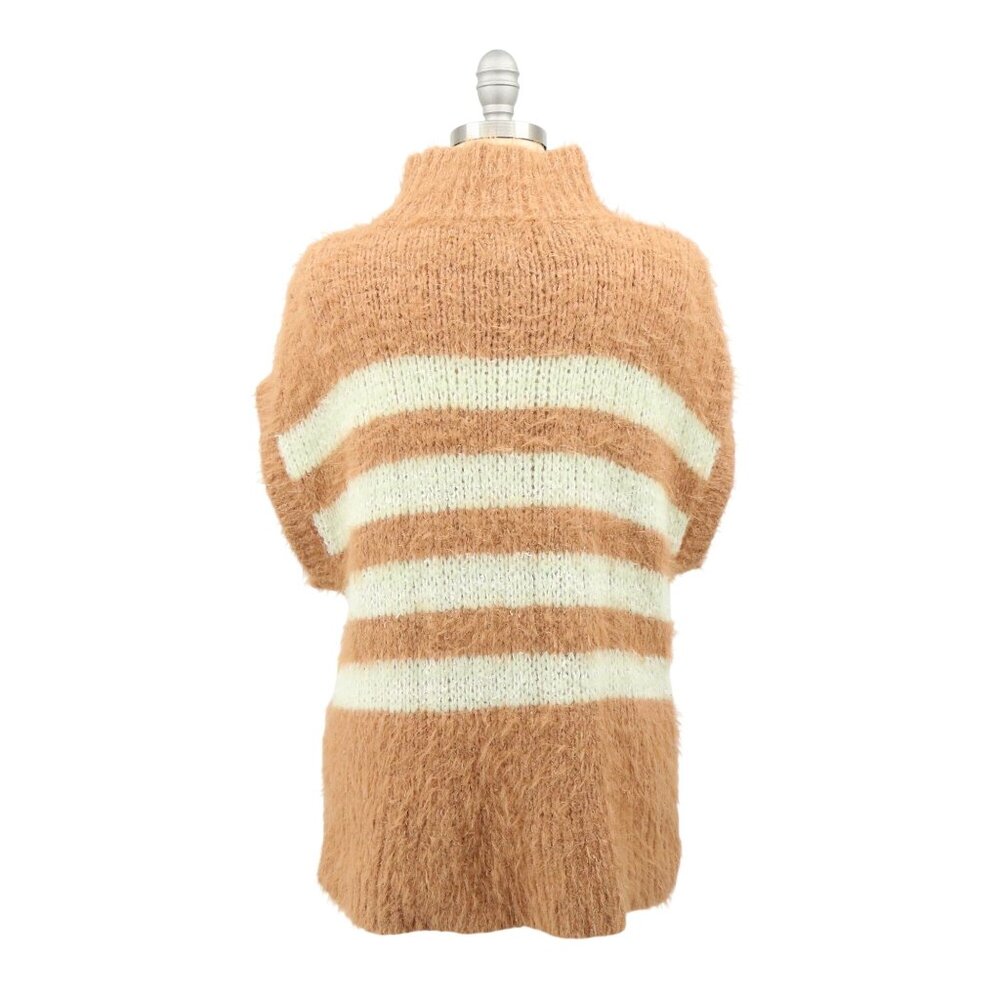 Anthropologie Pilcro Mock Neck Short Sleeve Tan Stripe Sweater S - Picture 6 of 7